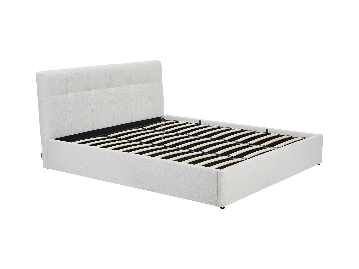 Lit coffre 180 x 200 cm - Tissu bouclette - Blanc + Matelas - MAZIRI