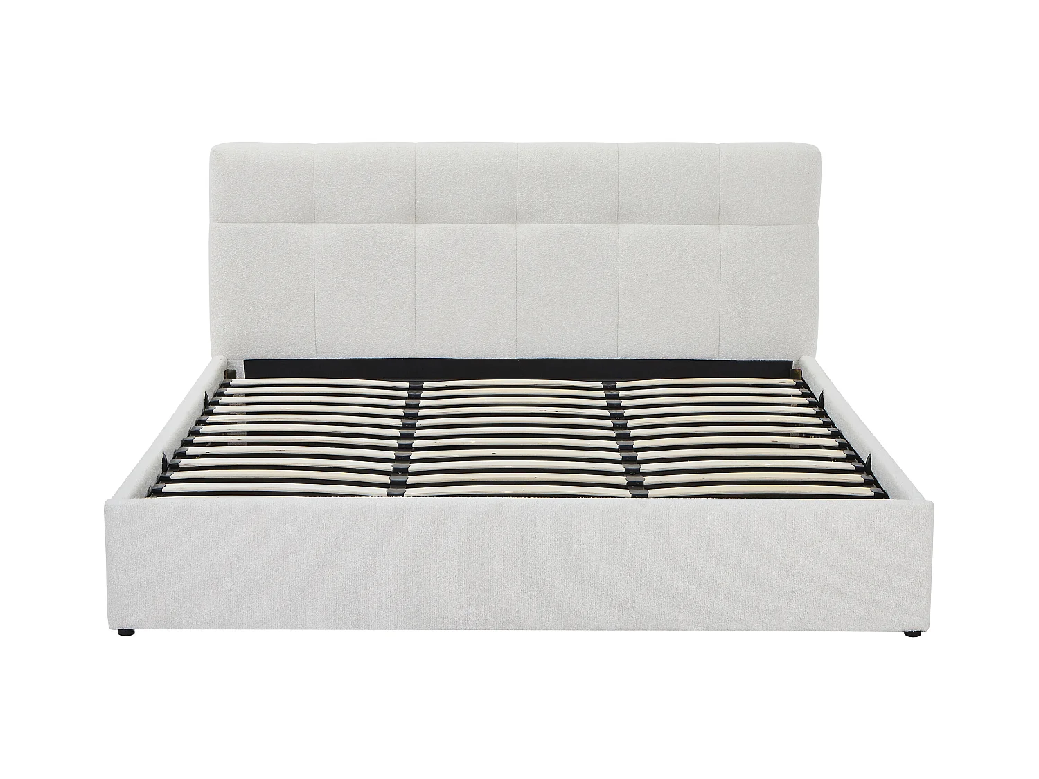 Lit coffre 180 x 200 cm - Tissu bouclette - Blanc + Matelas - MAZIRI