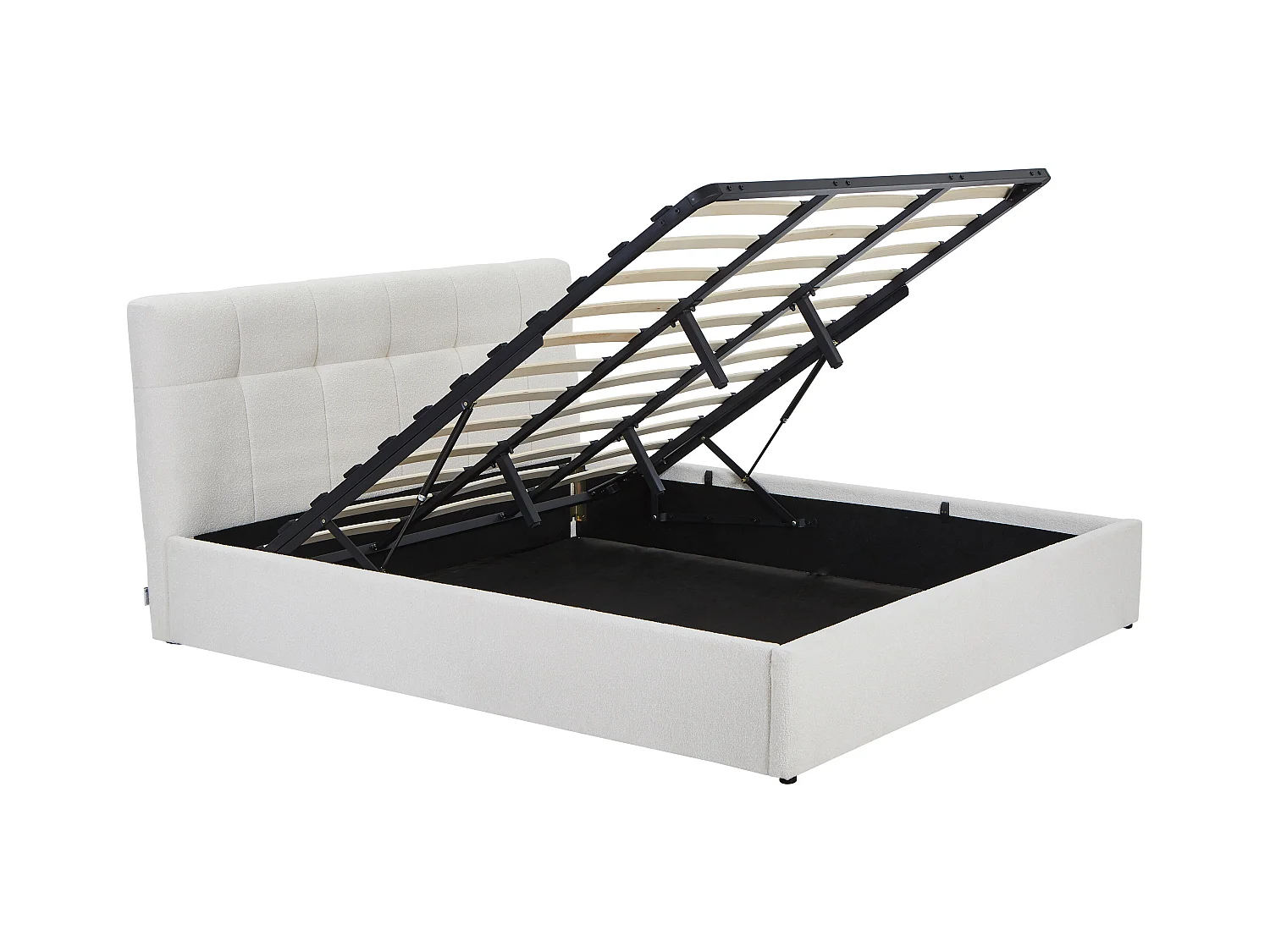 Lit coffre 180 x 200 cm - Tissu bouclette - Blanc + Matelas - MAZIRI