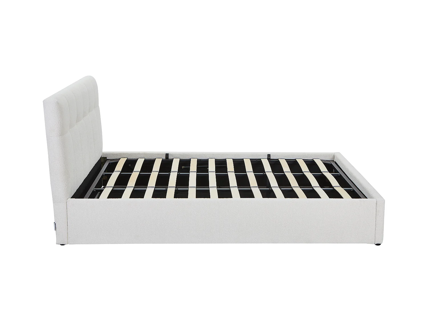Lit coffre 180 x 200 cm - Tissu bouclette - Blanc + Matelas - MAZIRI