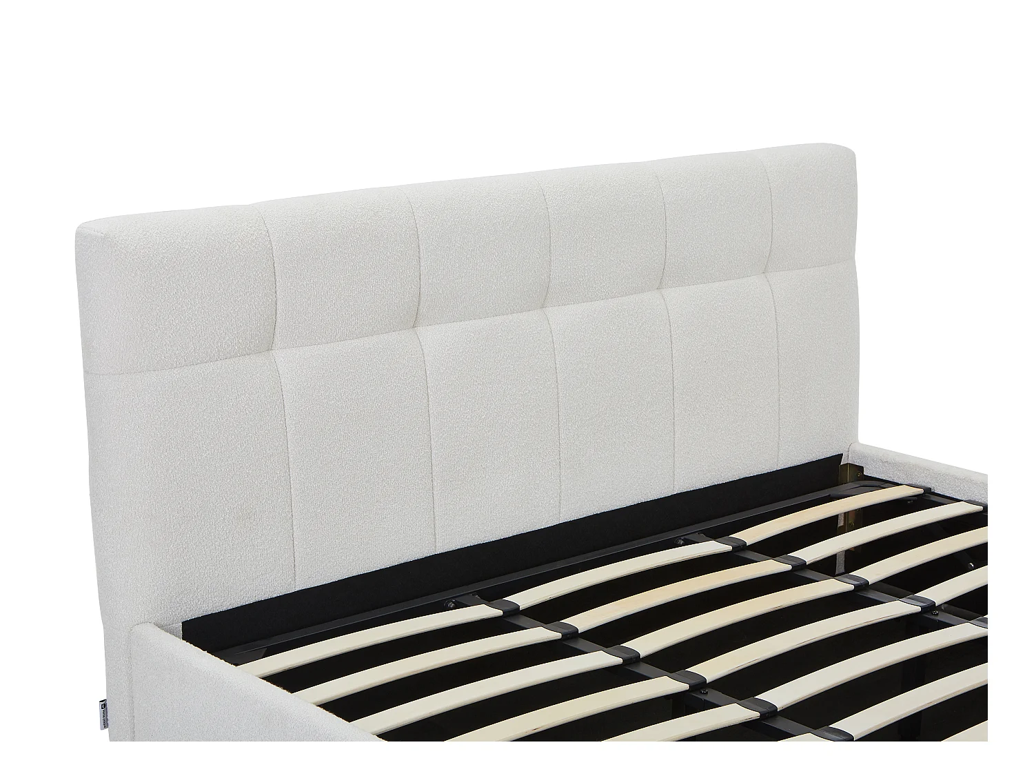 Lit coffre 180 x 200 cm - Tissu bouclette - Blanc + Matelas - MAZIRI