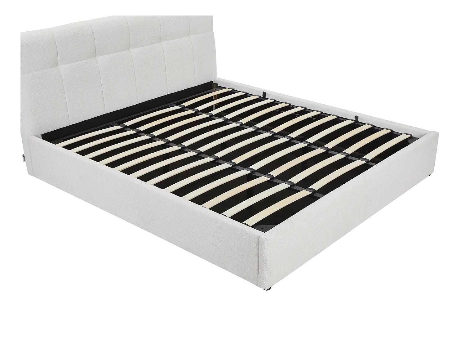 Lit coffre 180 x 200 cm - Tissu bouclette - Blanc + Matelas - MAZIRI