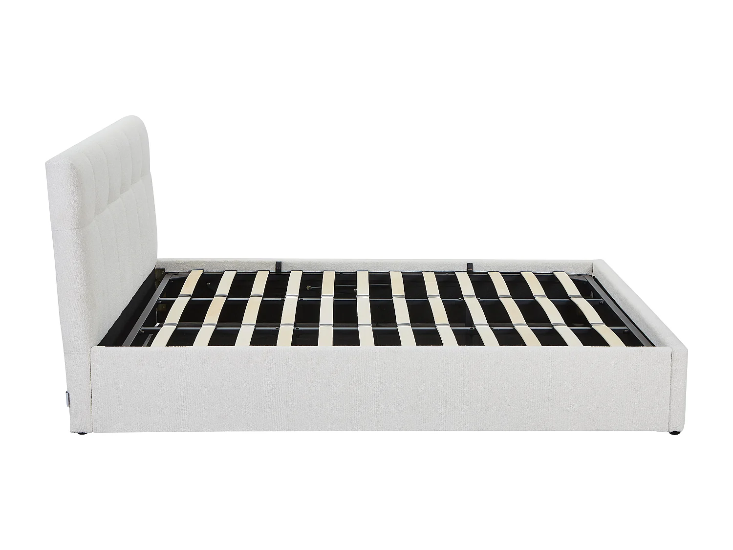 Lit coffre 180 x 200 cm - Tissu bouclette - Blanc + Matelas - MAZIRI