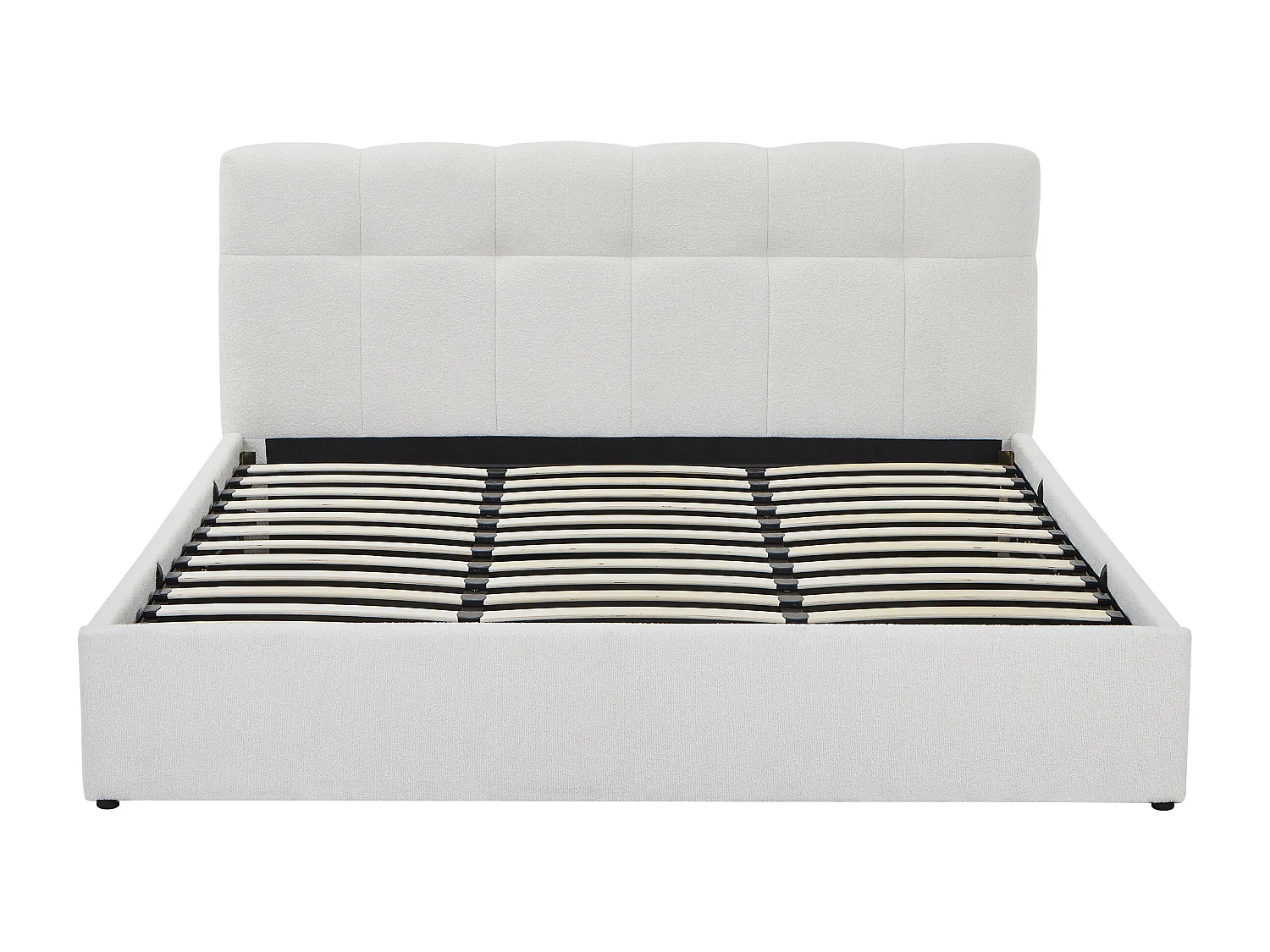 Lit coffre 180 x 200 cm - Tissu bouclette - Blanc + Matelas - MAZIRI