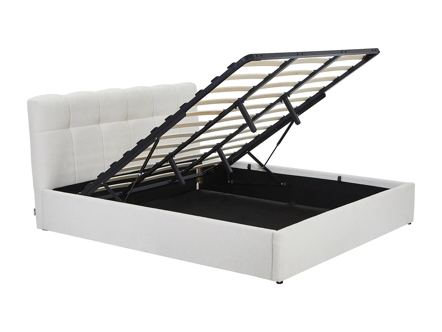 Lit coffre 180 x 200 cm - Tissu bouclette - Blanc + Matelas - MAZIRI