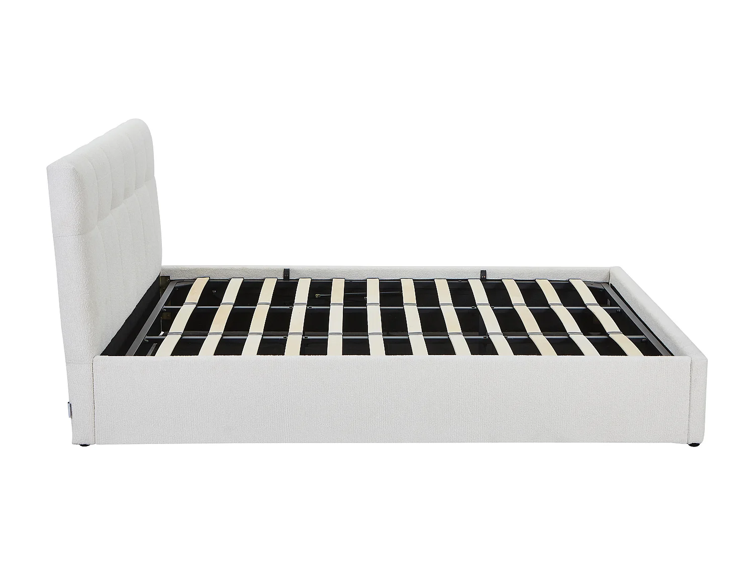 Lit coffre 180 x 200 cm - Tissu bouclette - Blanc + Matelas - MAZIRI