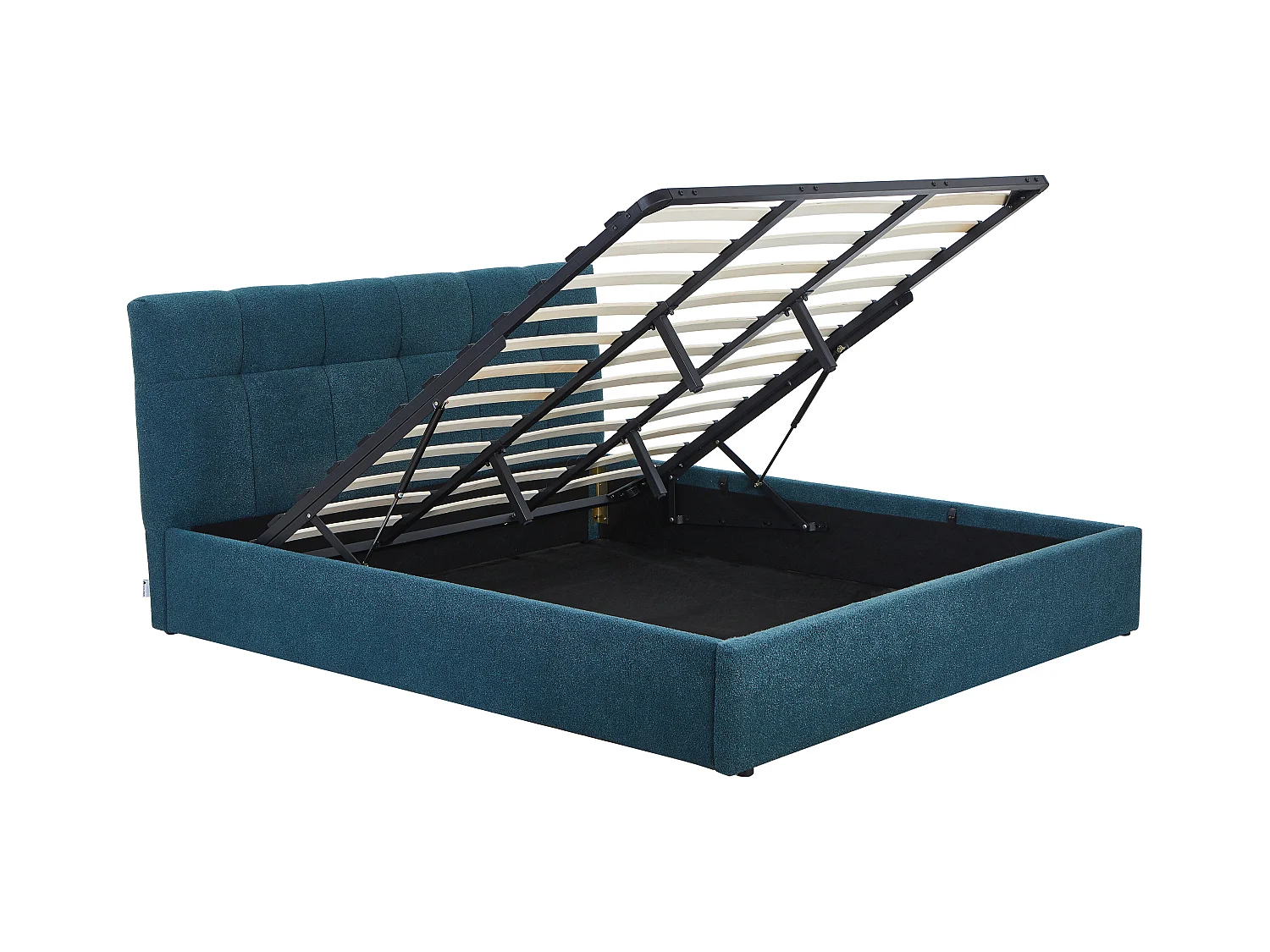 Letto con contenitore 180 x 200 cm - Tessuto bouclette Blu petrolio + Materasso - MAZIRI