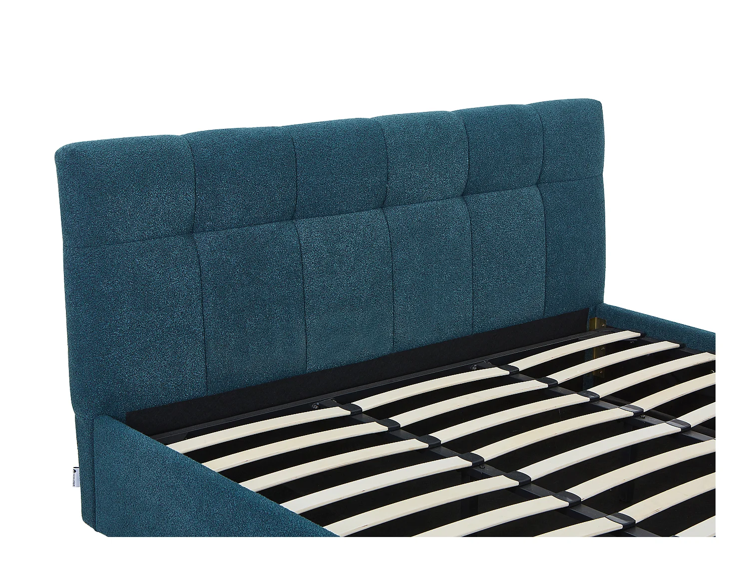 Lit coffre 180 x 200 cm - Tissu bouclette - Bleu canard + Matelas - MAZIRI