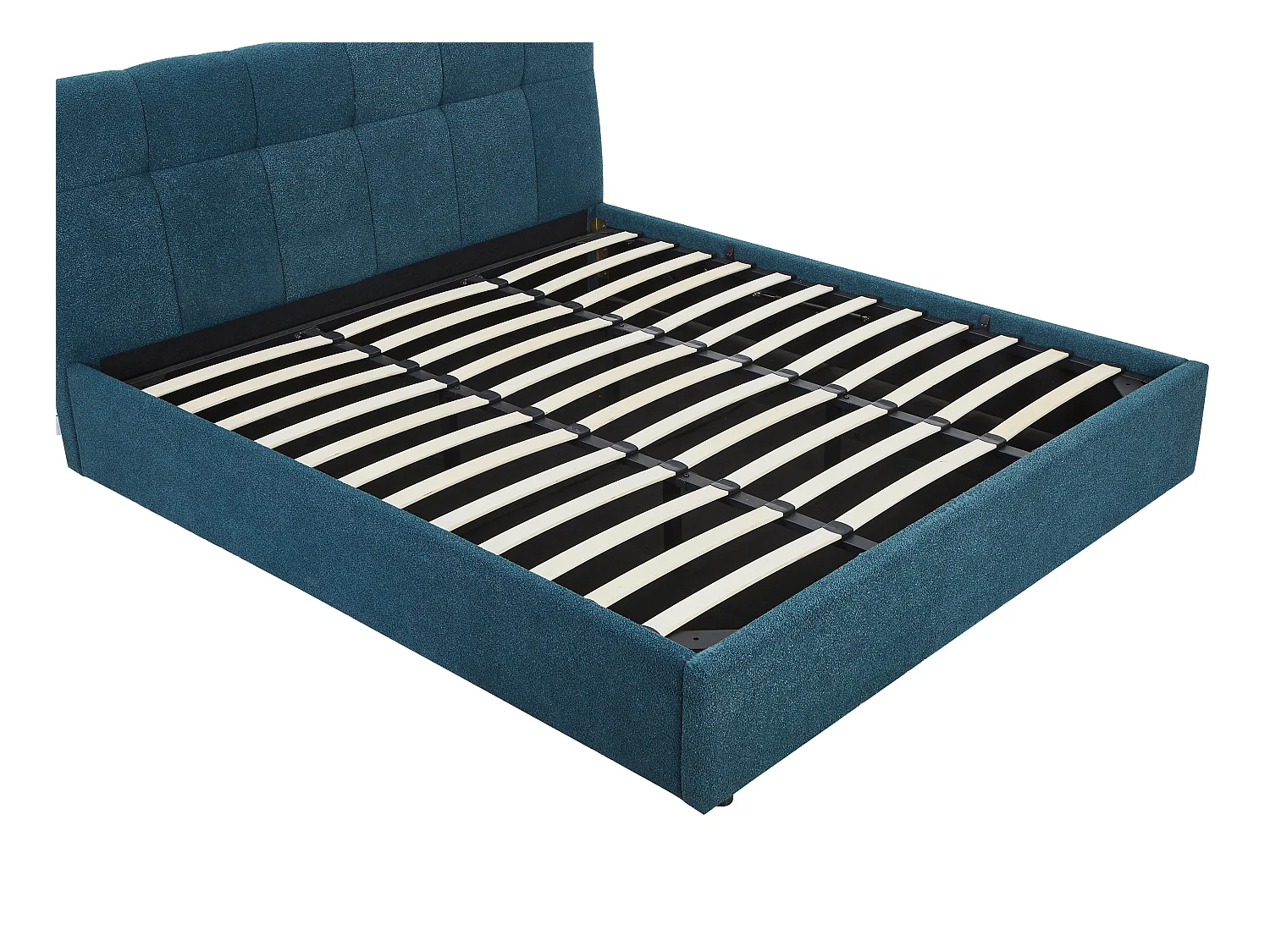 Lit coffre 180 x 200 cm - Tissu bouclette - Bleu canard + Matelas - MAZIRI
