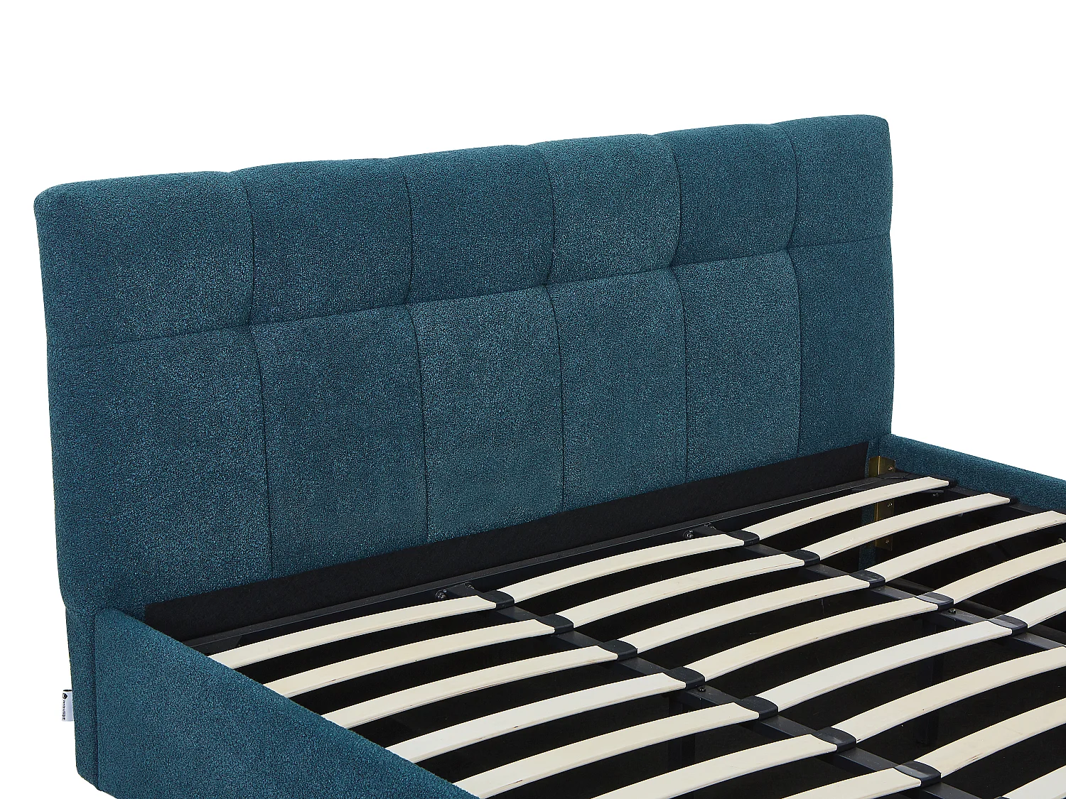 Lit coffre 180 x 200 cm - Tissu bouclette - Bleu canard + Matelas - MAZIRI