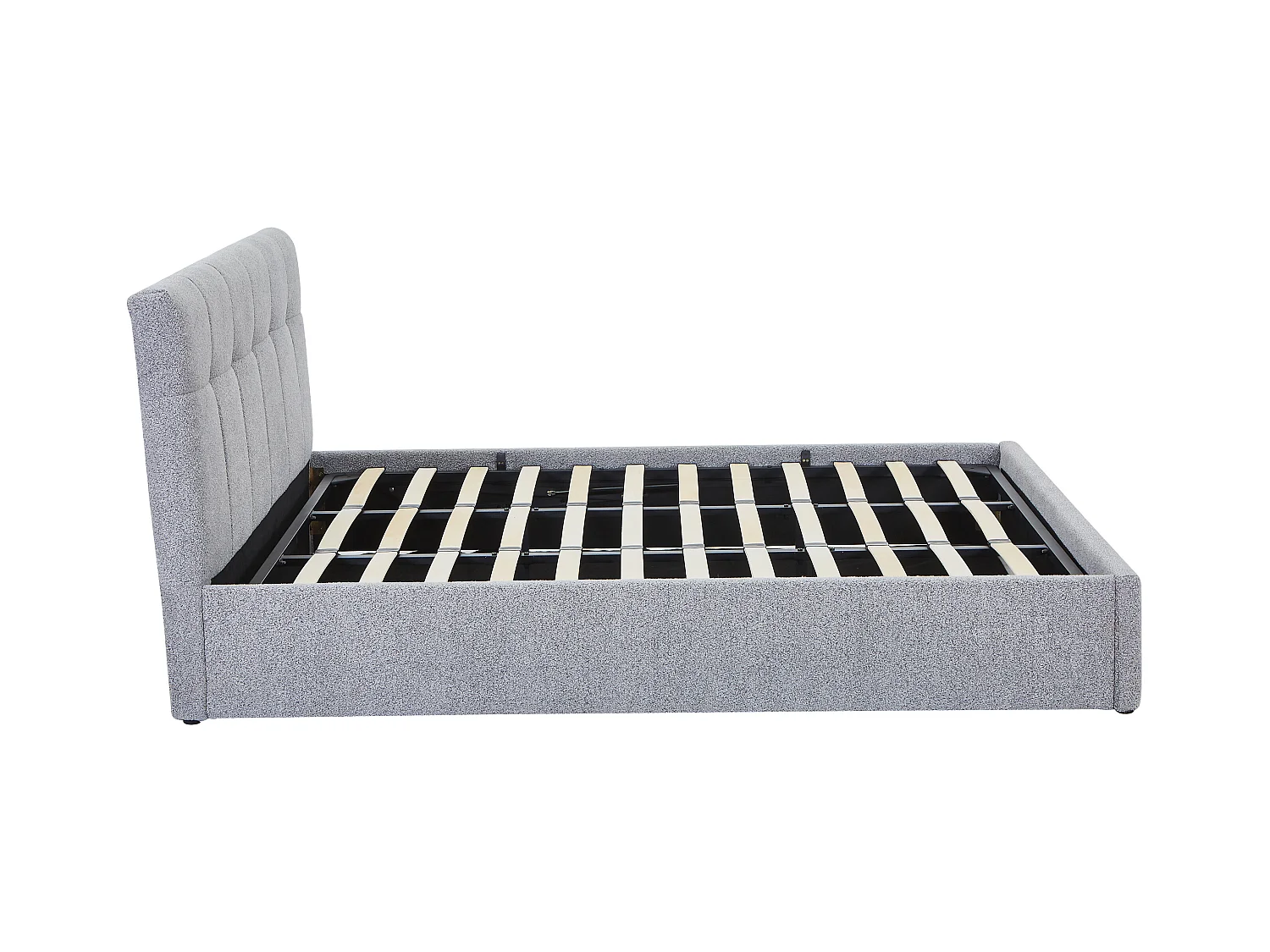 Letto con contenitore 180 x 200 cm - Tessuto bouclette Grigio + Materasso - MAZIRI