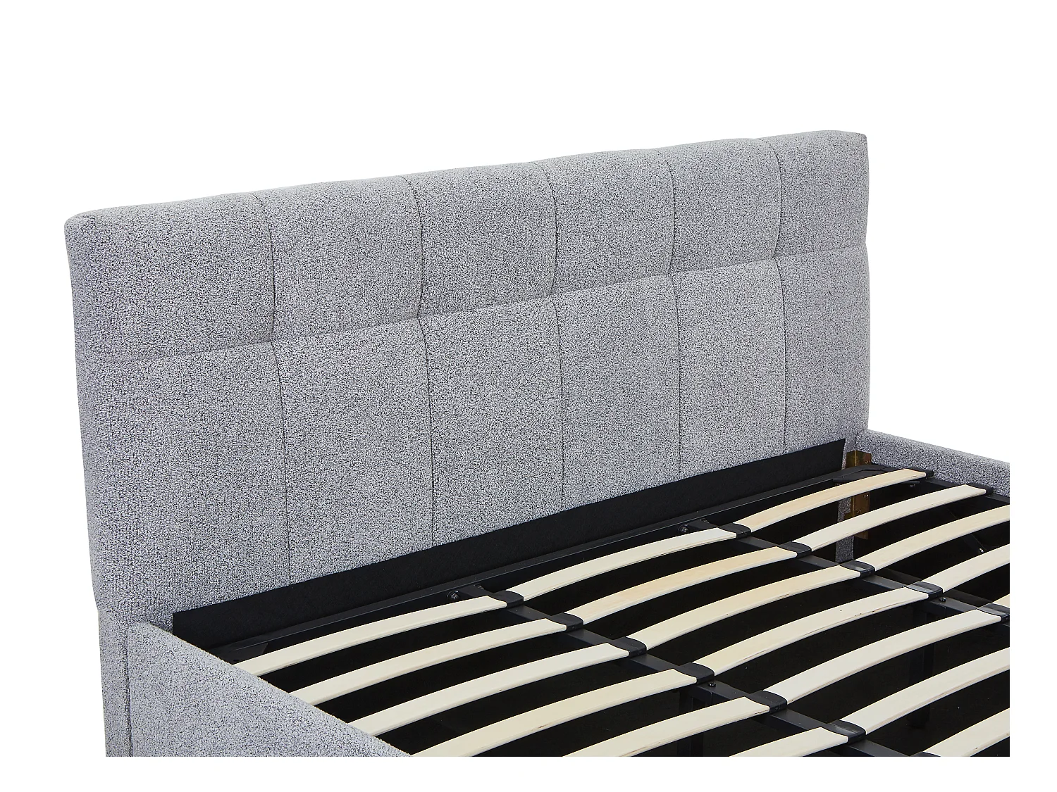Lit coffre 180 x 200 cm - Tissu bouclette - Gris + Matelas - MAZIRI