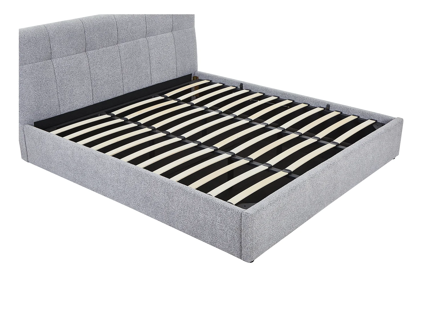 Lit coffre 180 x 200 cm - Tissu bouclette - Gris + Matelas - MAZIRI
