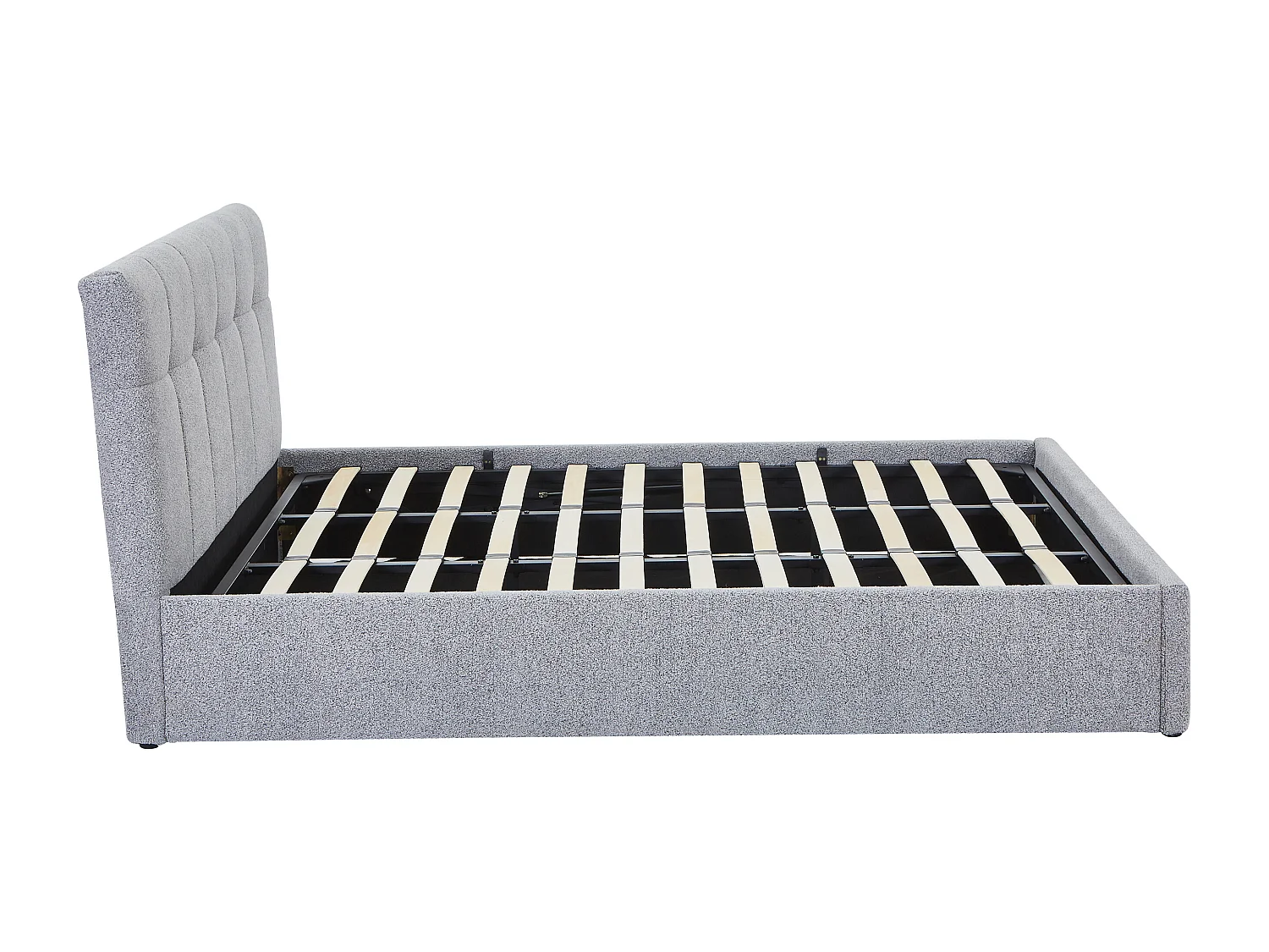 Lit coffre 180 x 200 cm - Tissu bouclette - Gris + Matelas - MAZIRI