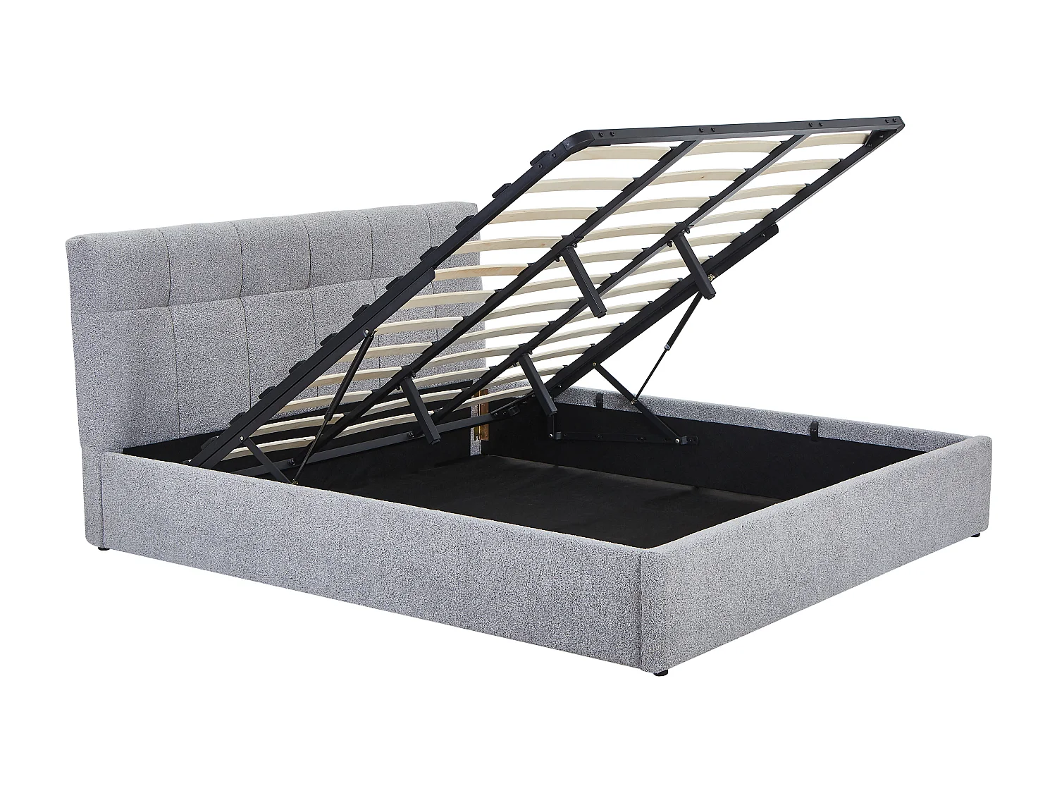 Lit coffre 180 x 200 cm - Tissu bouclette - Gris + Matelas - MAZIRI