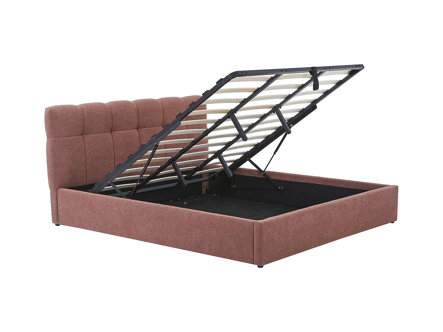Letto con contenitore 180 x 200 cm - Tessuto bouclette Terracotta + Materasso - MAZIRI