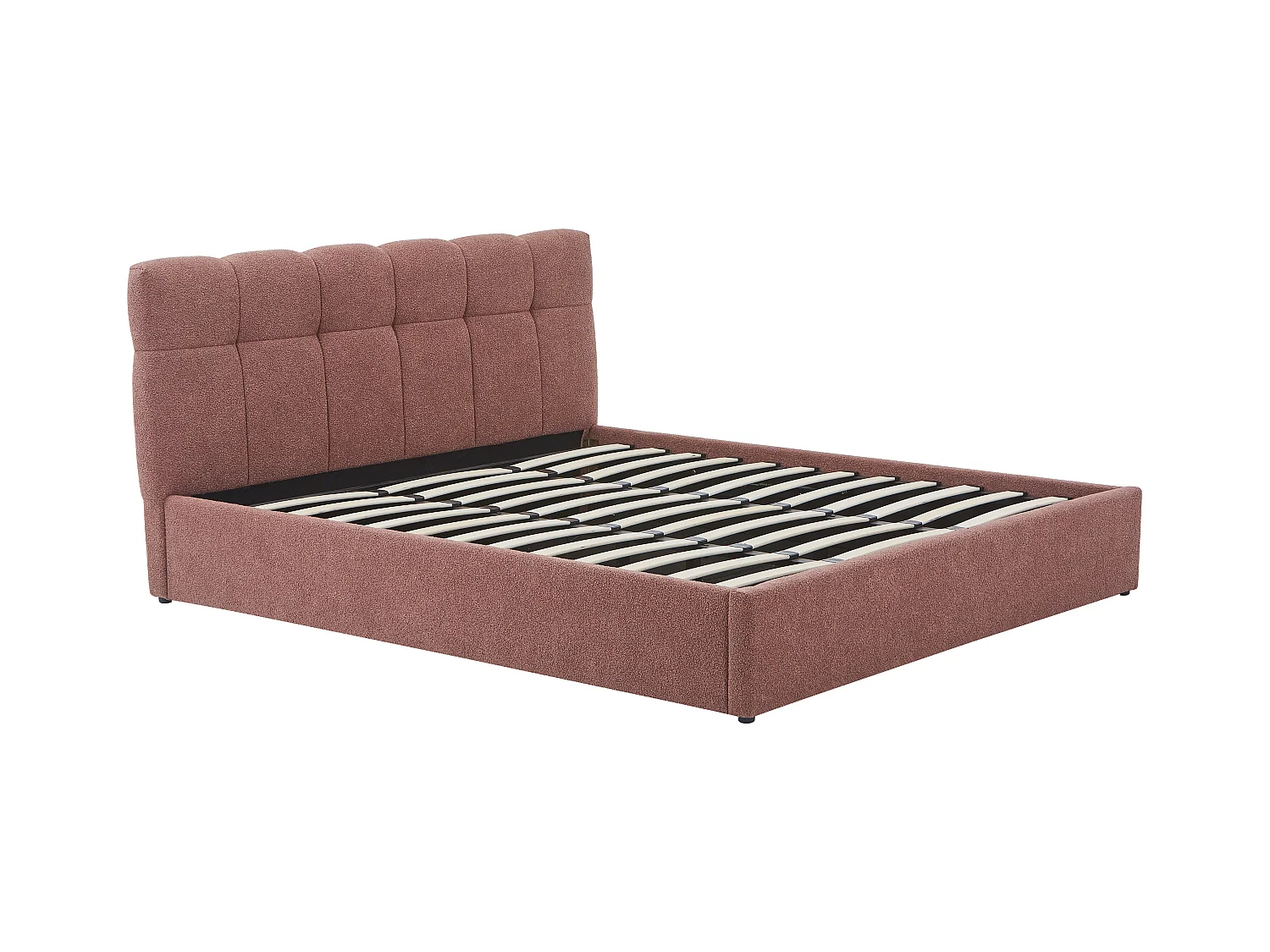 Letto con contenitore 180 x 200 cm - Tessuto bouclette Terracotta + Materasso - MAZIRI