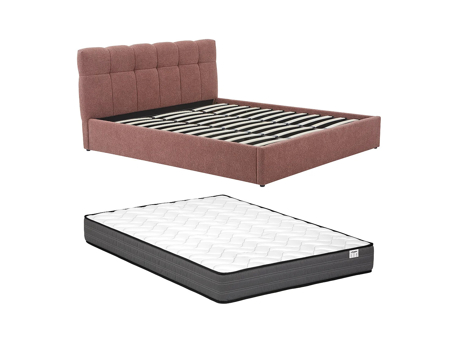 Lit coffre 180 x 200 cm - Tissu bouclette - Terracotta + Matelas - MAZIRI