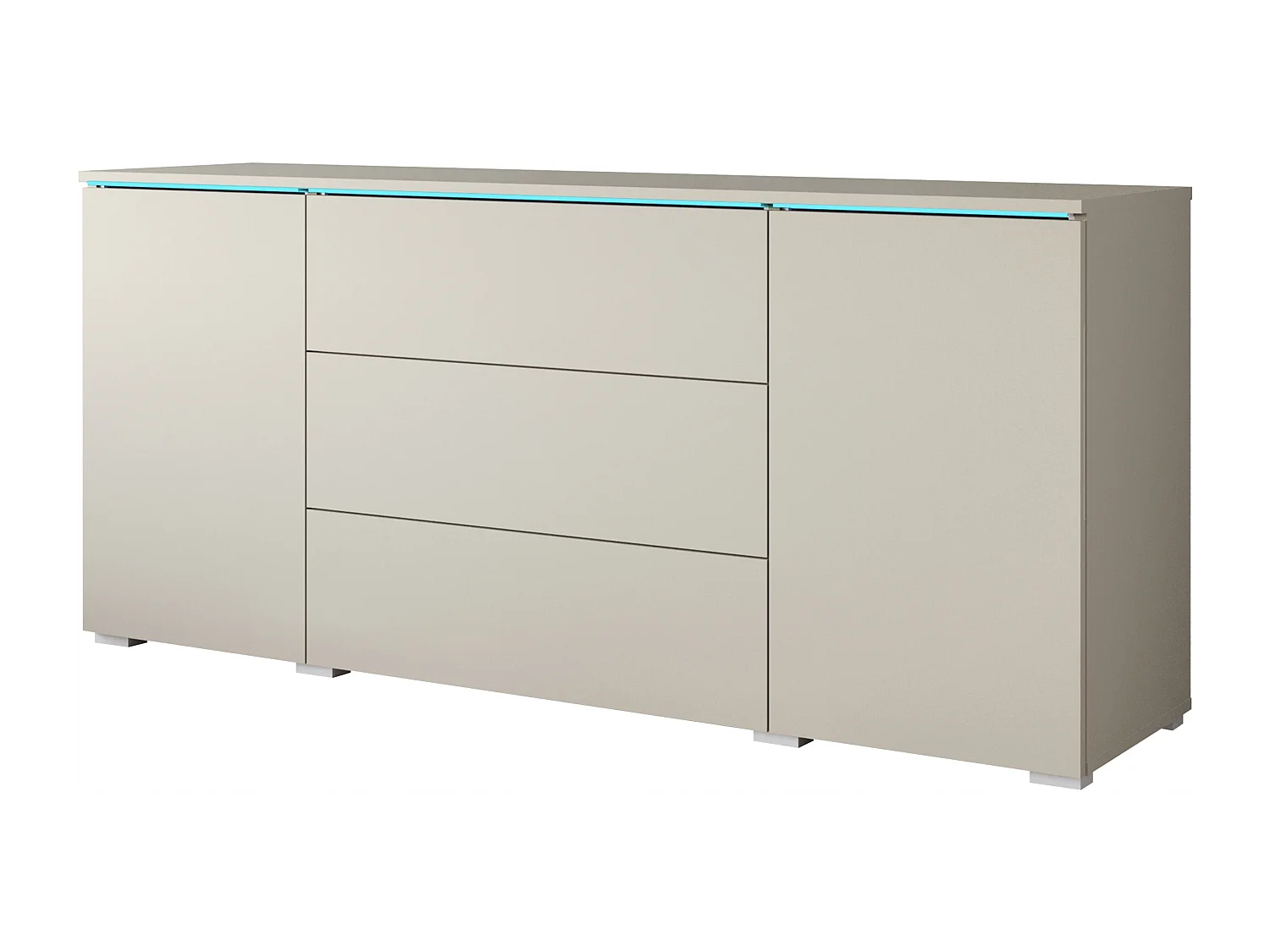 Commode moderne 150 cm avec LED pour salon – finition mate, 3 tiroirs et 2 portes beige cachemire