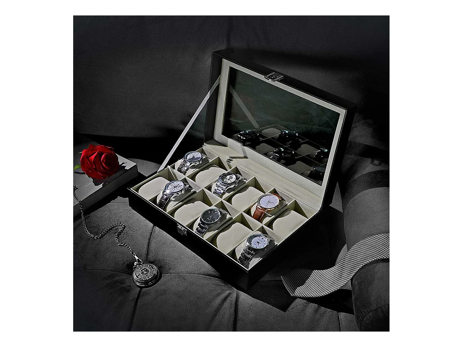 Uhrenbox für 12 Uhren mit  Fächern