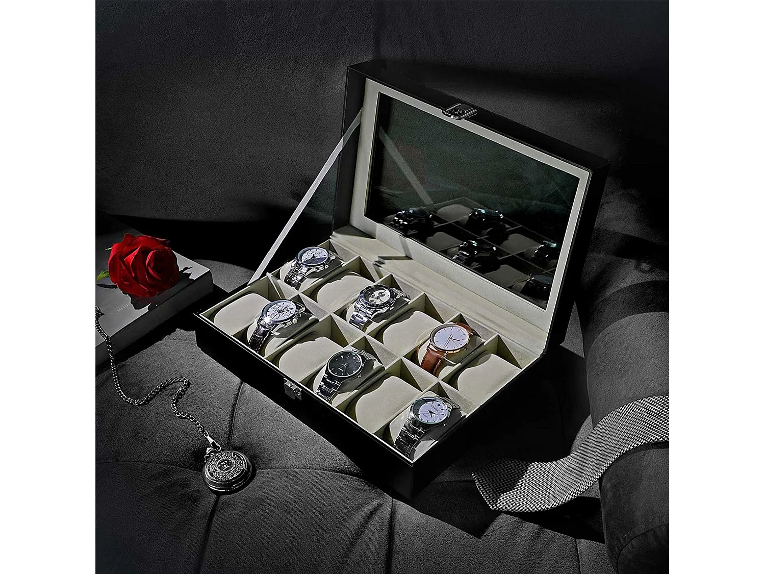 Uhrenbox für 12 Uhren mit  Fächern