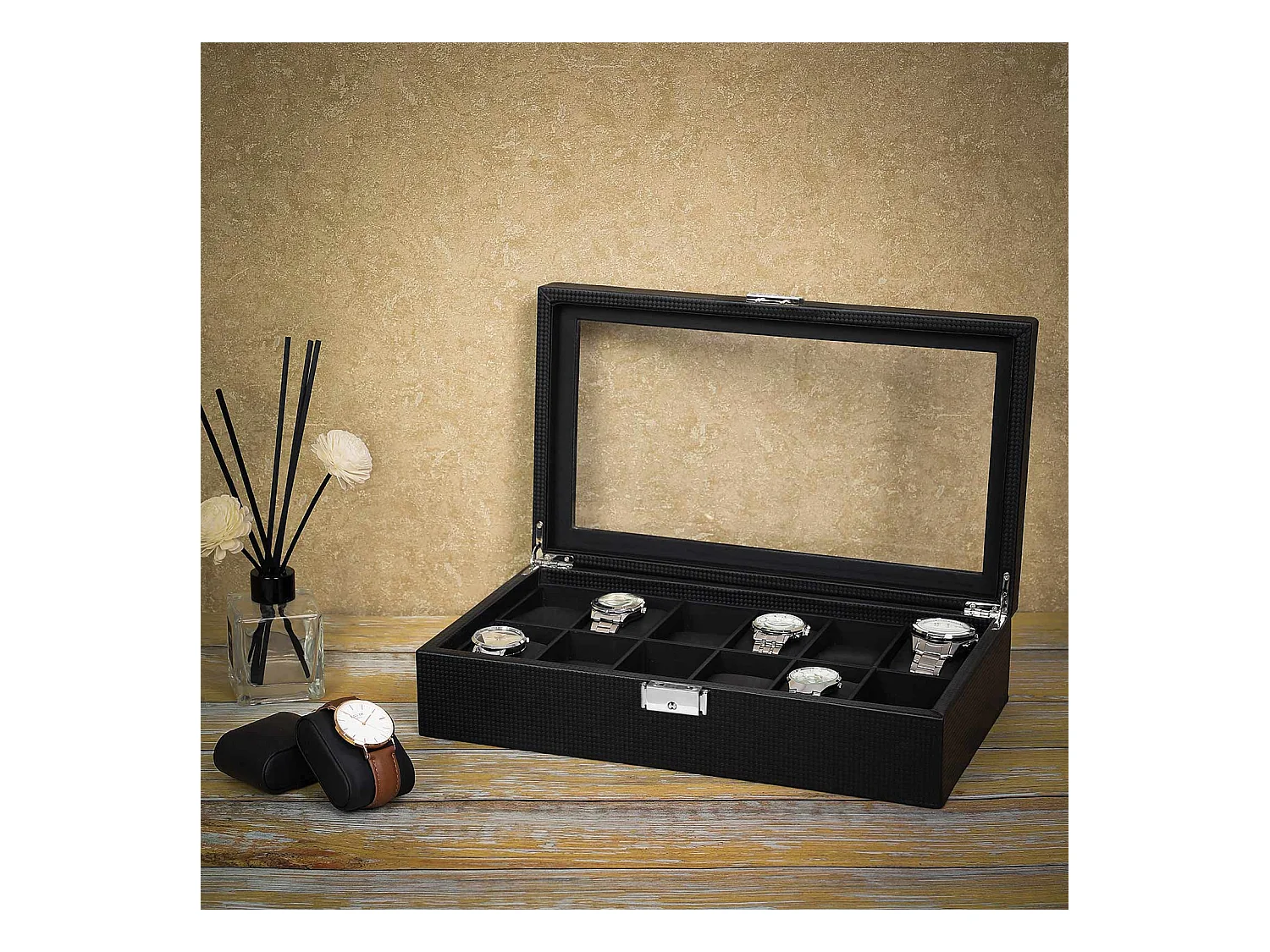 Uhrenbox für 12 Uhren mit Bezug