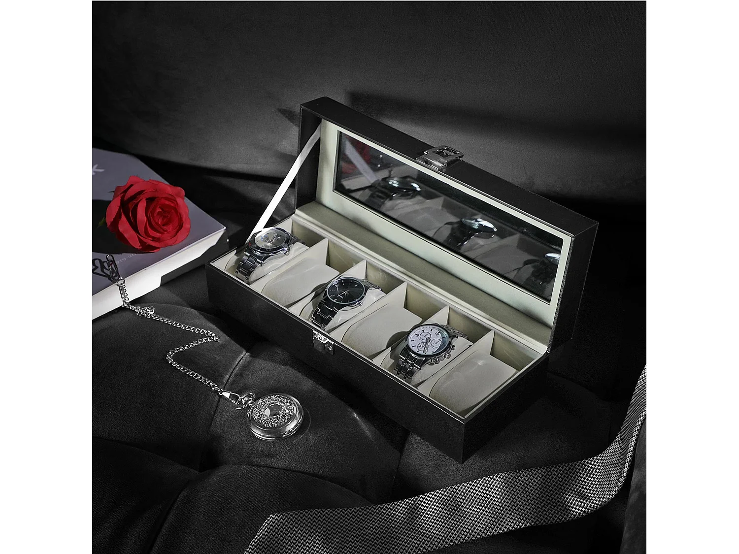 Uhrenbox für 6 Uhren mit Glasdeckel