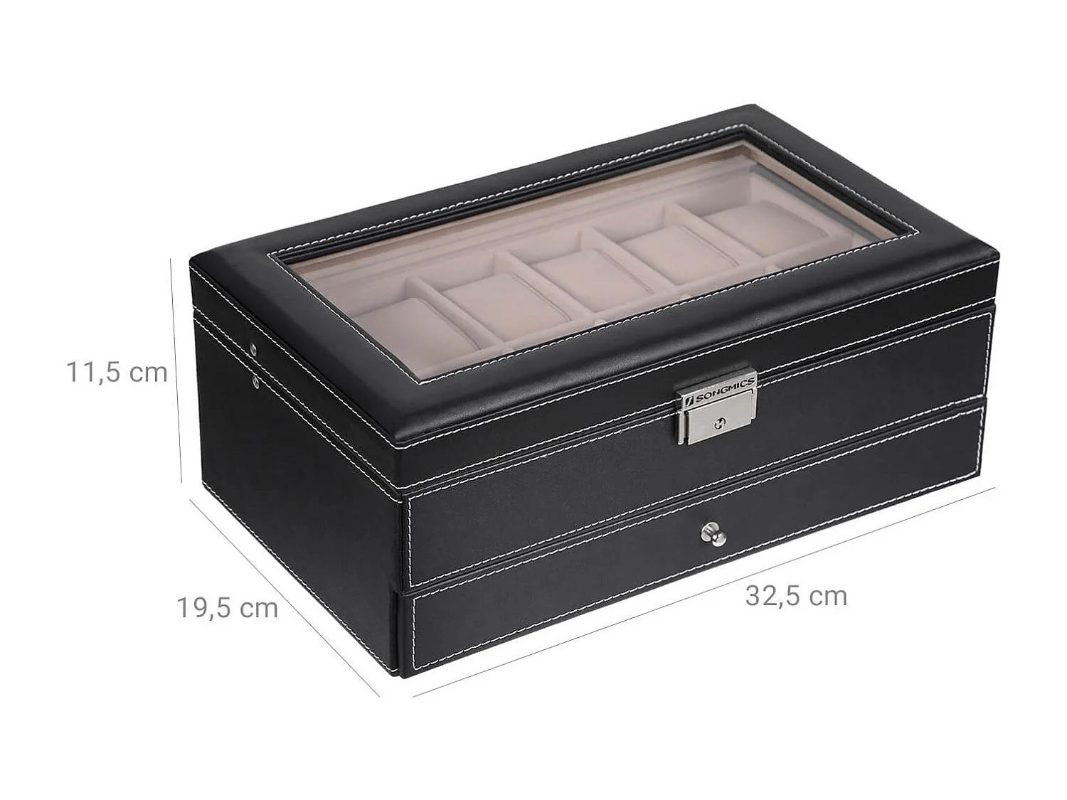 Uhrenbox für 12 Uhren mit Schmuckfach