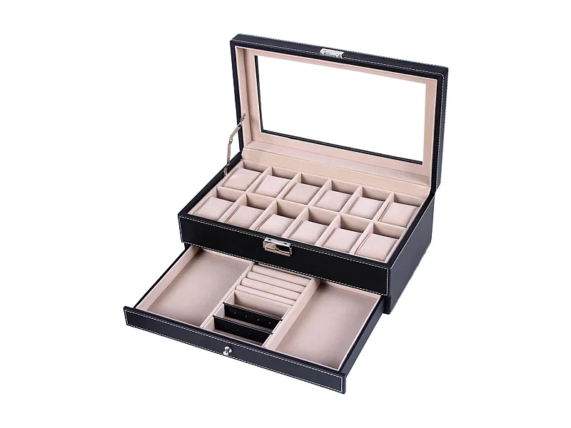 Uhrenbox für 12 Uhren mit Schmuckfach