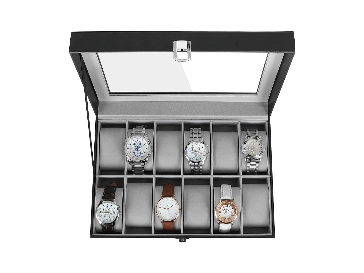 Uhrenbox für 12 Uhren mit Glasdeckel