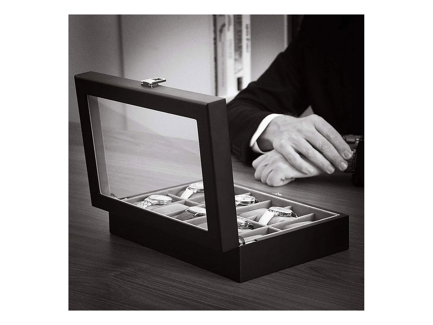 Uhrenbox für 12 Uhren mit Glasdeckel