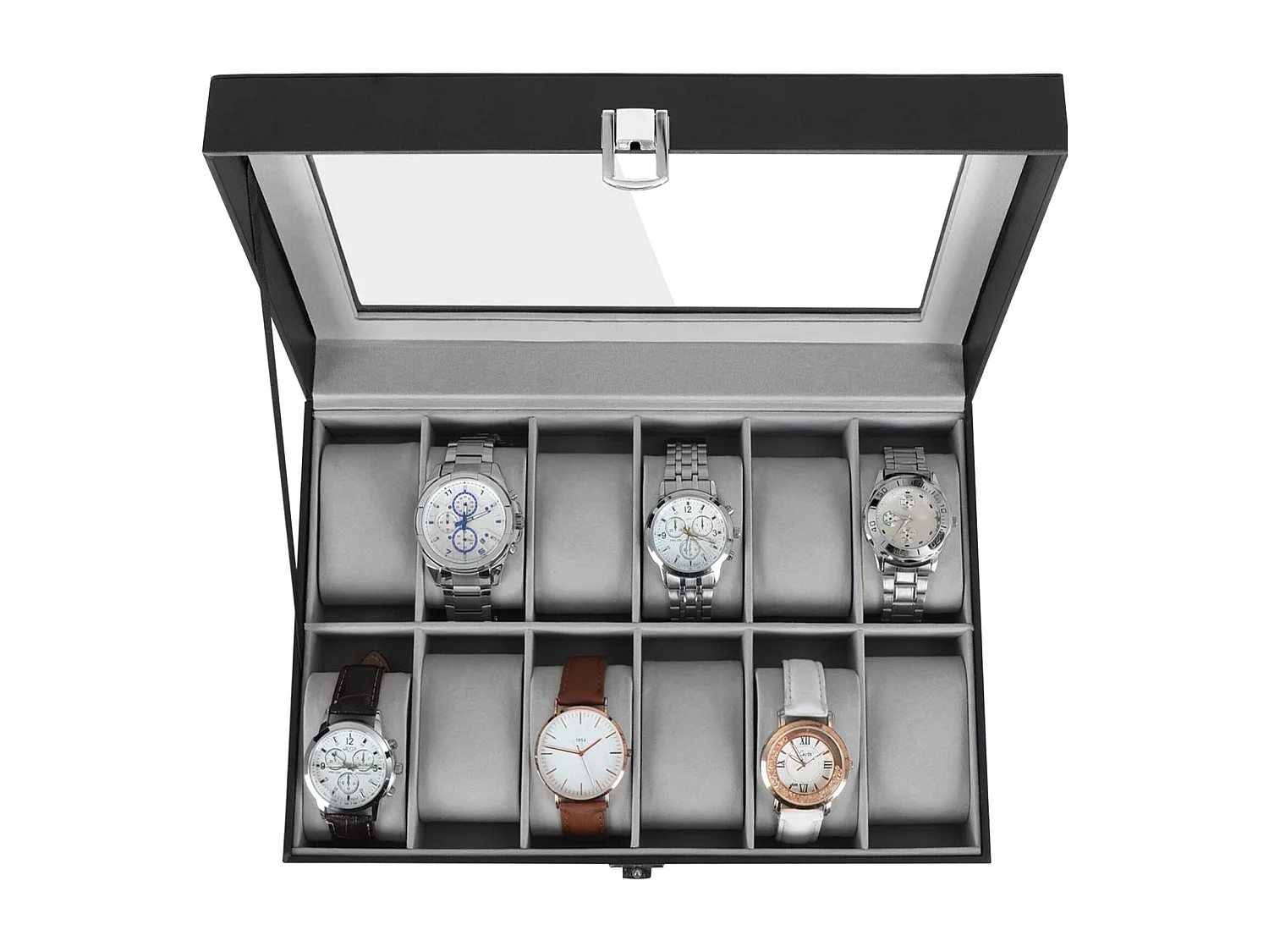 Uhrenbox für 12 Uhren mit Glasdeckel