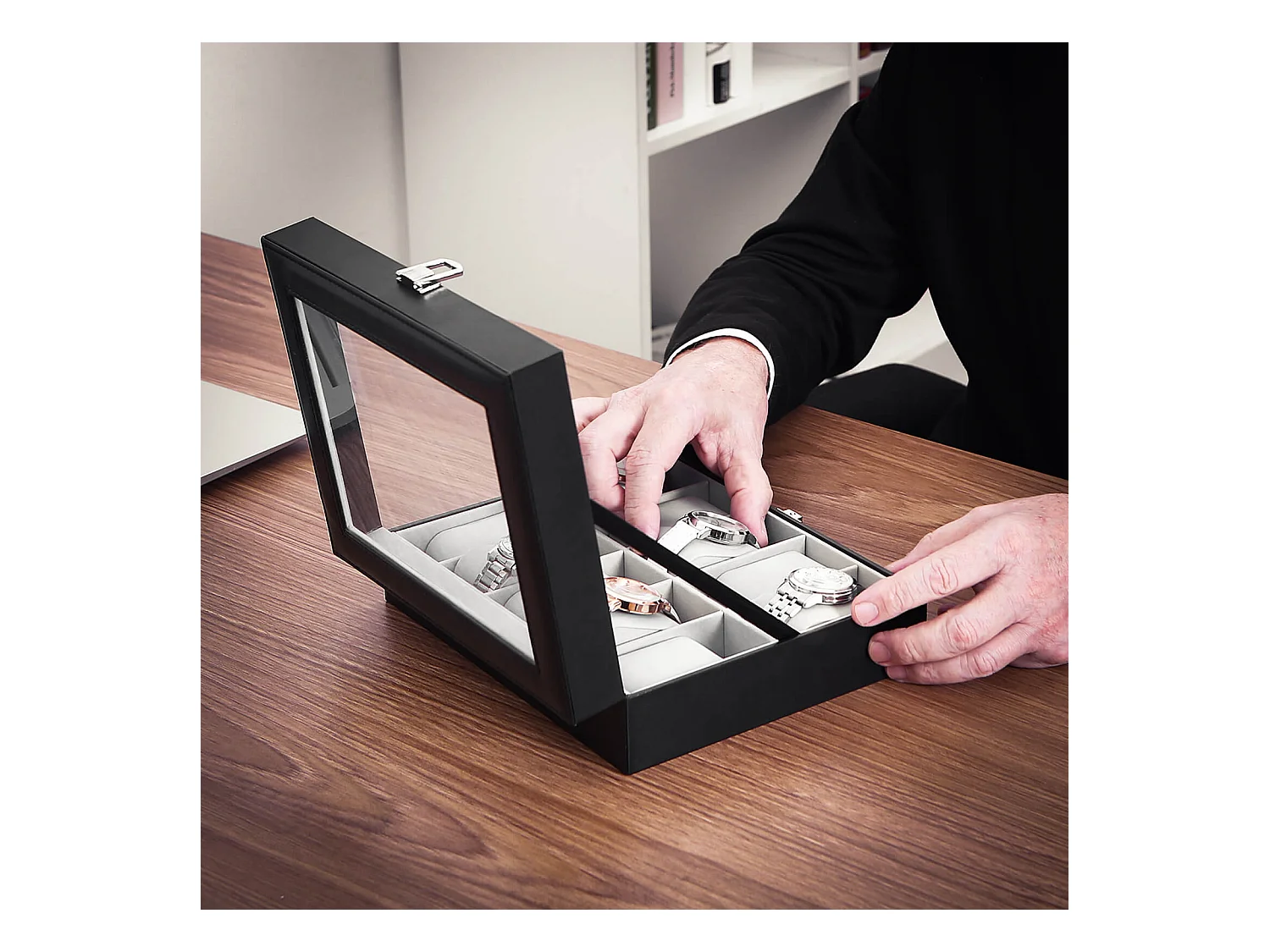 Uhrenbox für 10 Uhren mit Glasdeckel