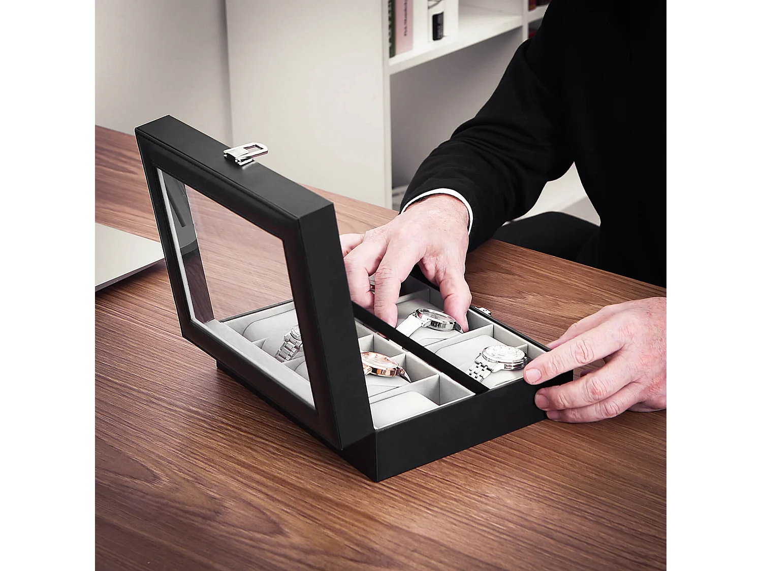 Uhrenbox für 10 Uhren mit Glasdeckel