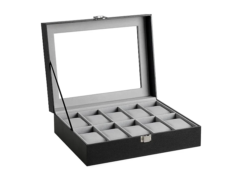 Scatola porta orologi per 10 orologi con coperchio in vetro
