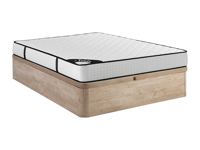 Set 140 x 190 cm rete contenitore naturale chiaro + materasso molle insacchettate 7 zone e memory foam sp.22cm - LUREAN di YSMÉE