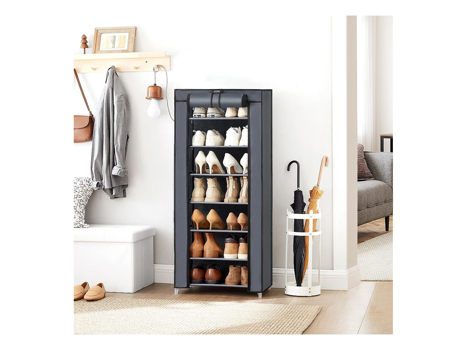 Schuhregal mit Stoffbezug