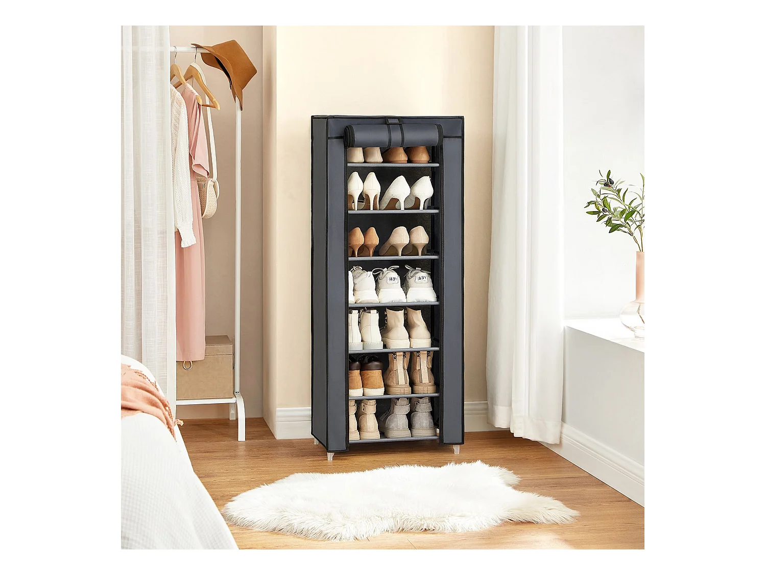 Schuhregal mit Stoffbezug