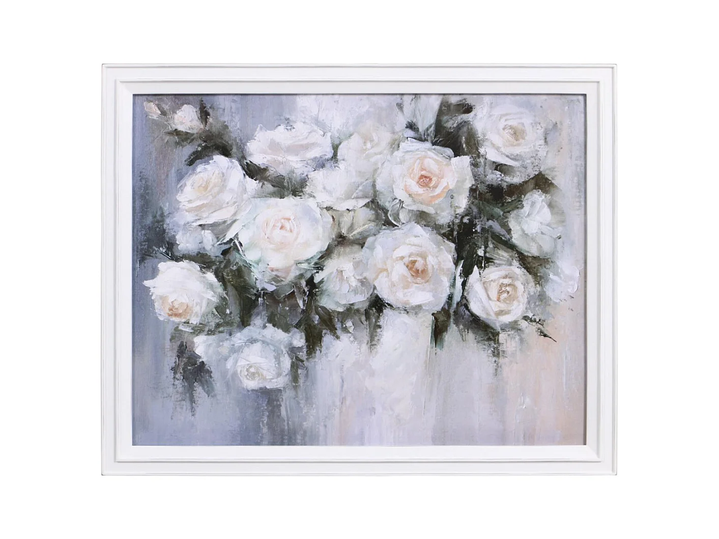 Tableau à l'huile motif fleurs blanches Bois Blanc - Interior's