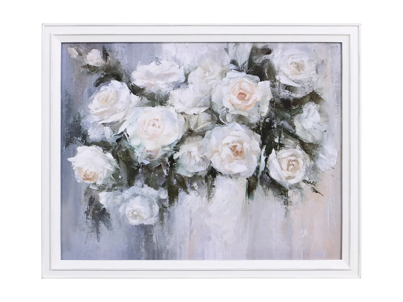 Tableau à l'huile motif fleurs blanches Bois Blanc - Interior's