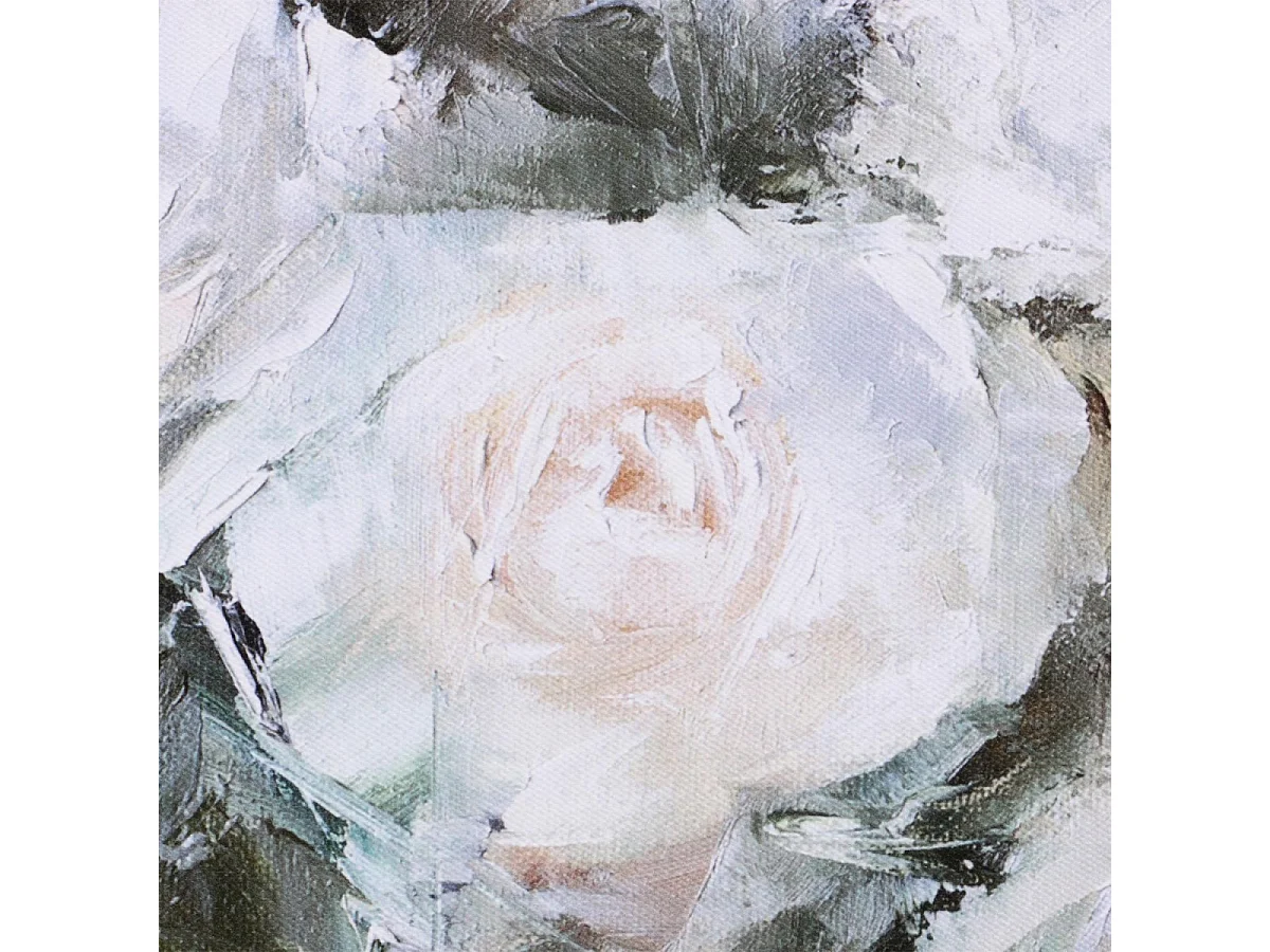 Tableau à l'huile motif fleurs blanches Bois Blanc - Interior's