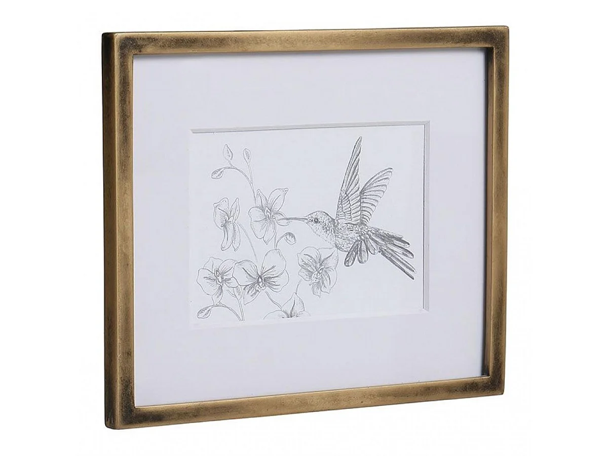 Cadre oiseaux crayonnés (set de 3) MDF Or - Charme Interior's