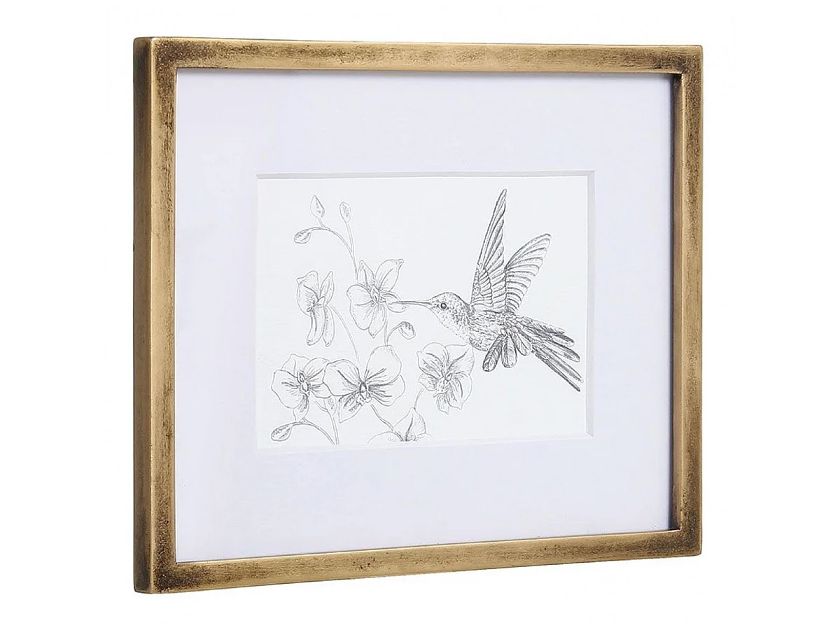 Cadre oiseaux crayonnés (set de 3) MDF Or - Charme Interior's