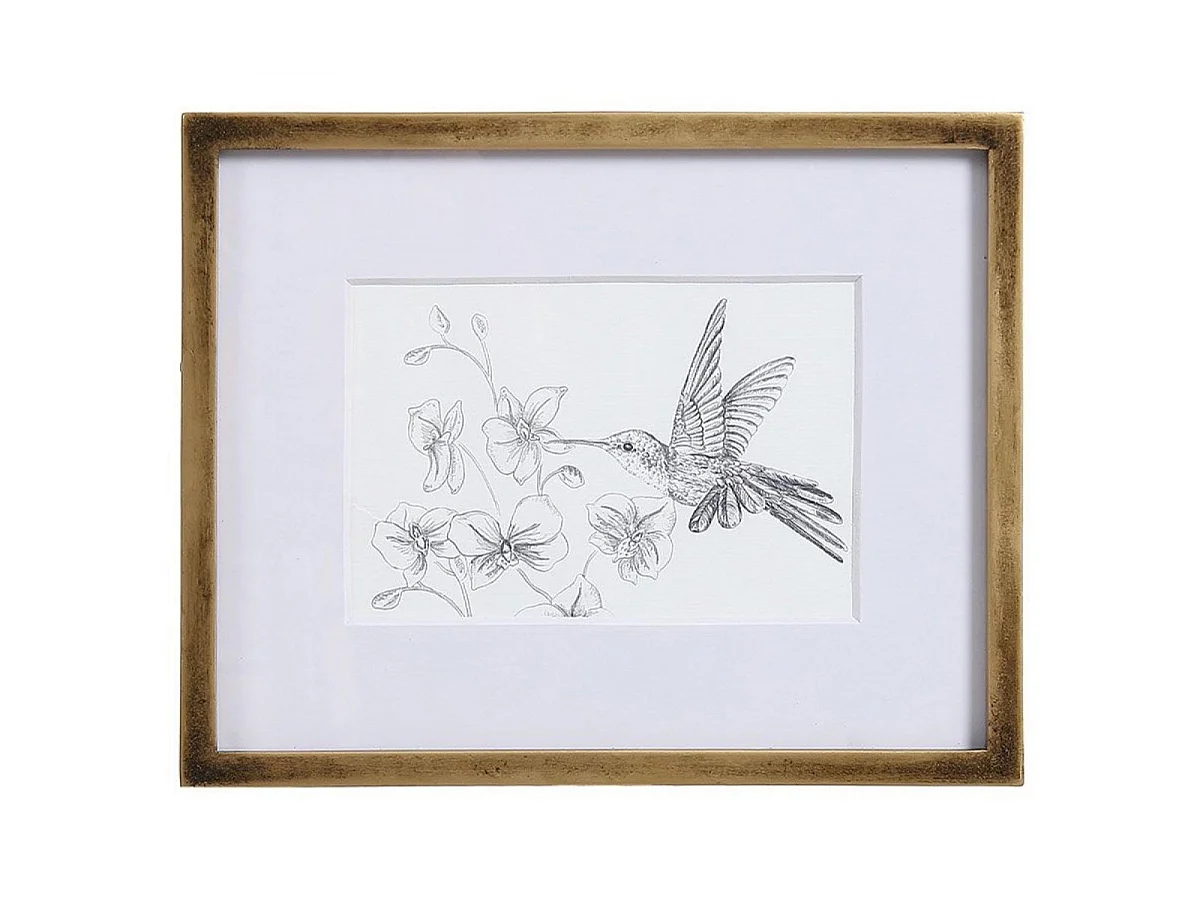 Cadre oiseaux crayonnés (set de 3) MDF Or - Charme Interior's