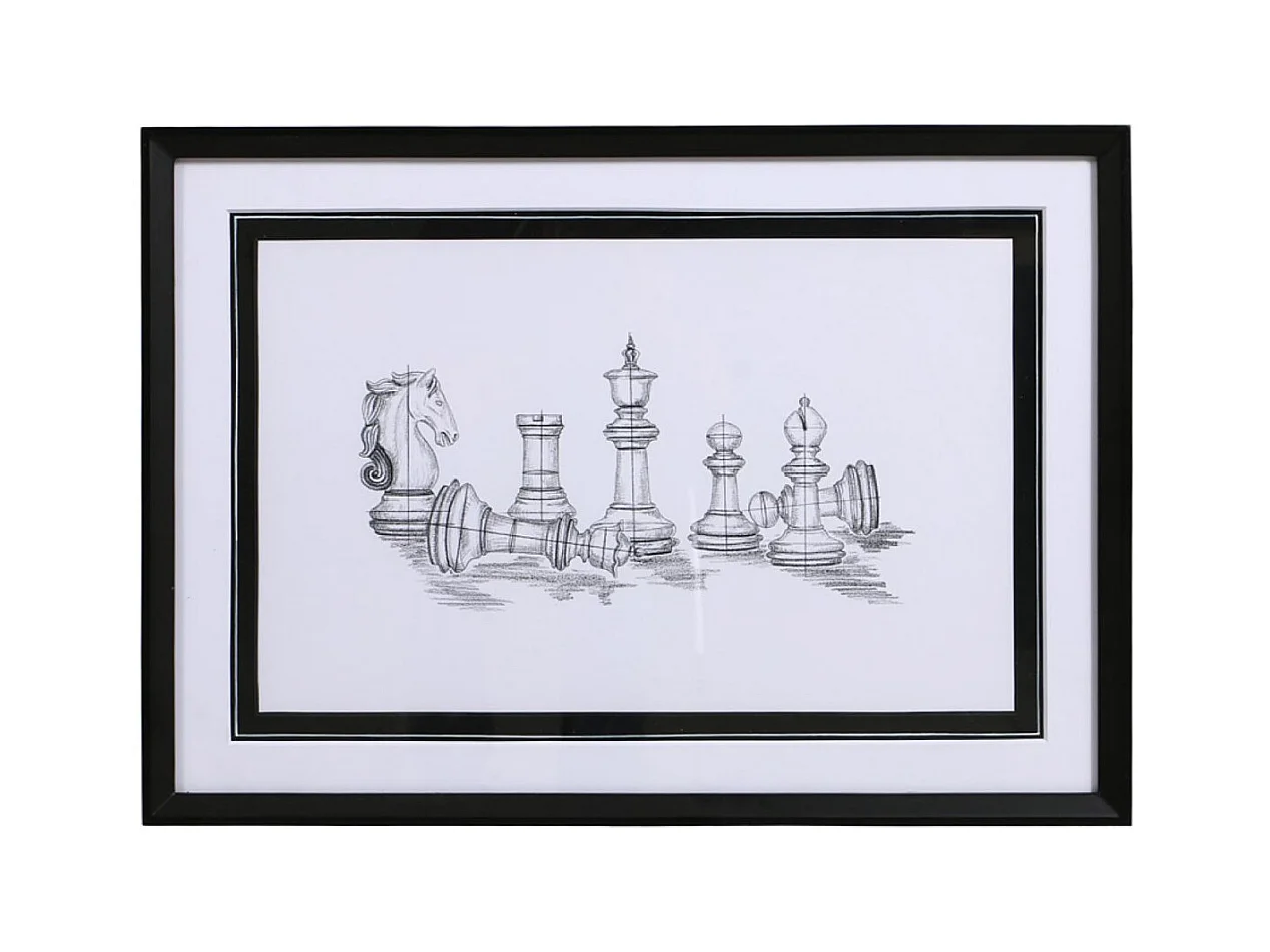 Gravure jeu d'échec Bois Blanc - Classique Chic Interior's