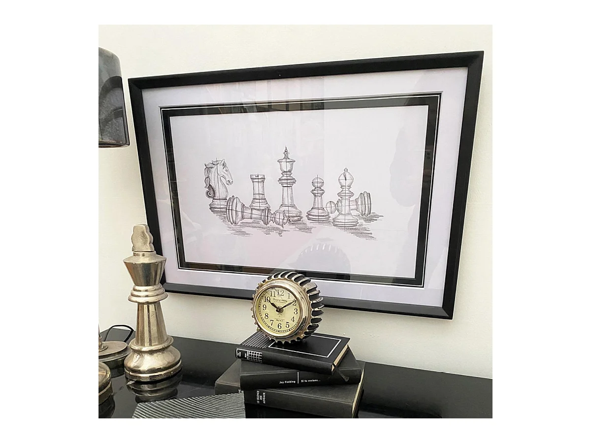 Gravure jeu d'échec Bois Blanc - Classique Chic Interior's