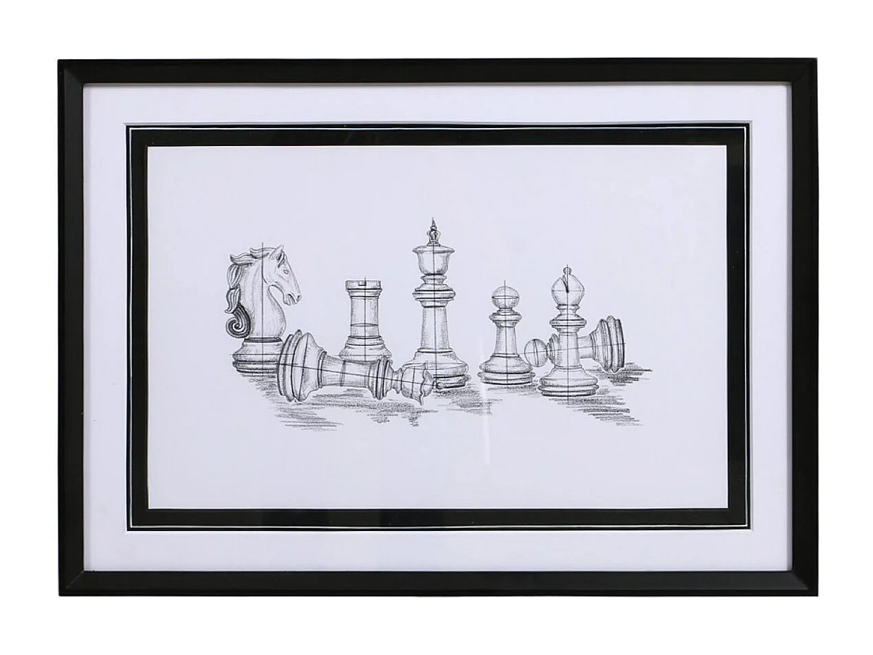 Gravure jeu d'échec Bois Blanc - Classique Chic Interior's