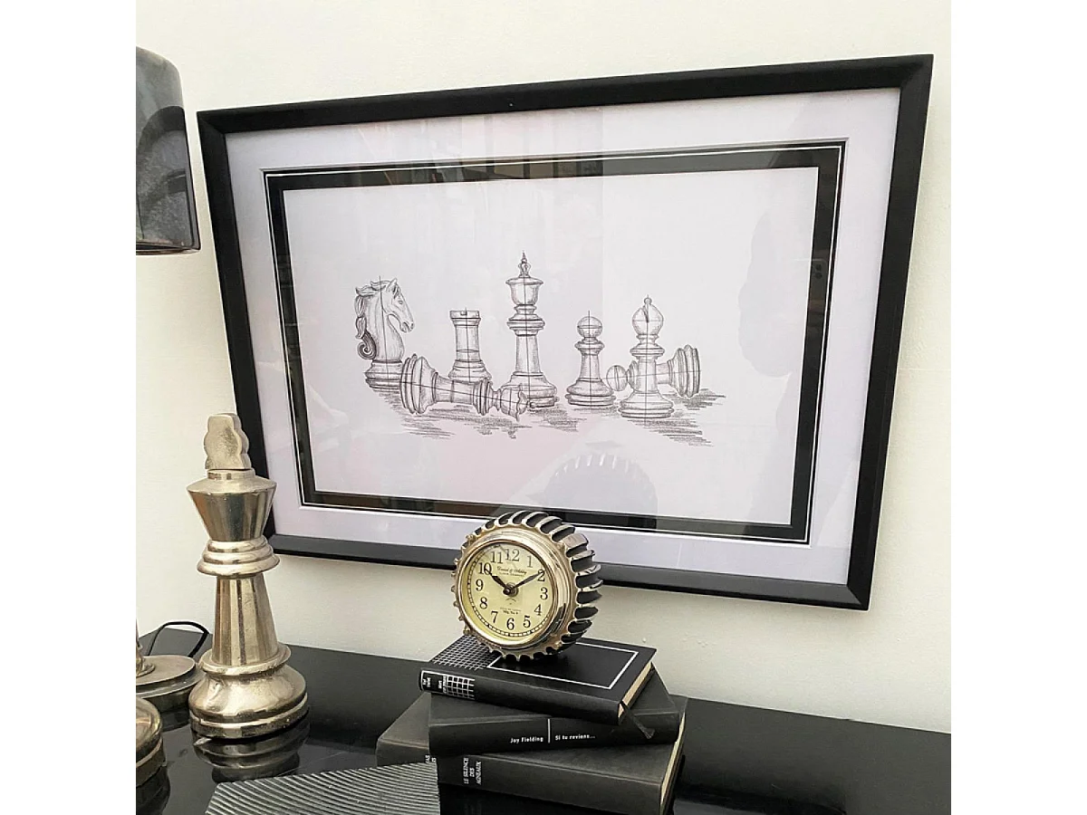 Gravure jeu d'échec Bois Blanc - Classique Chic Interior's