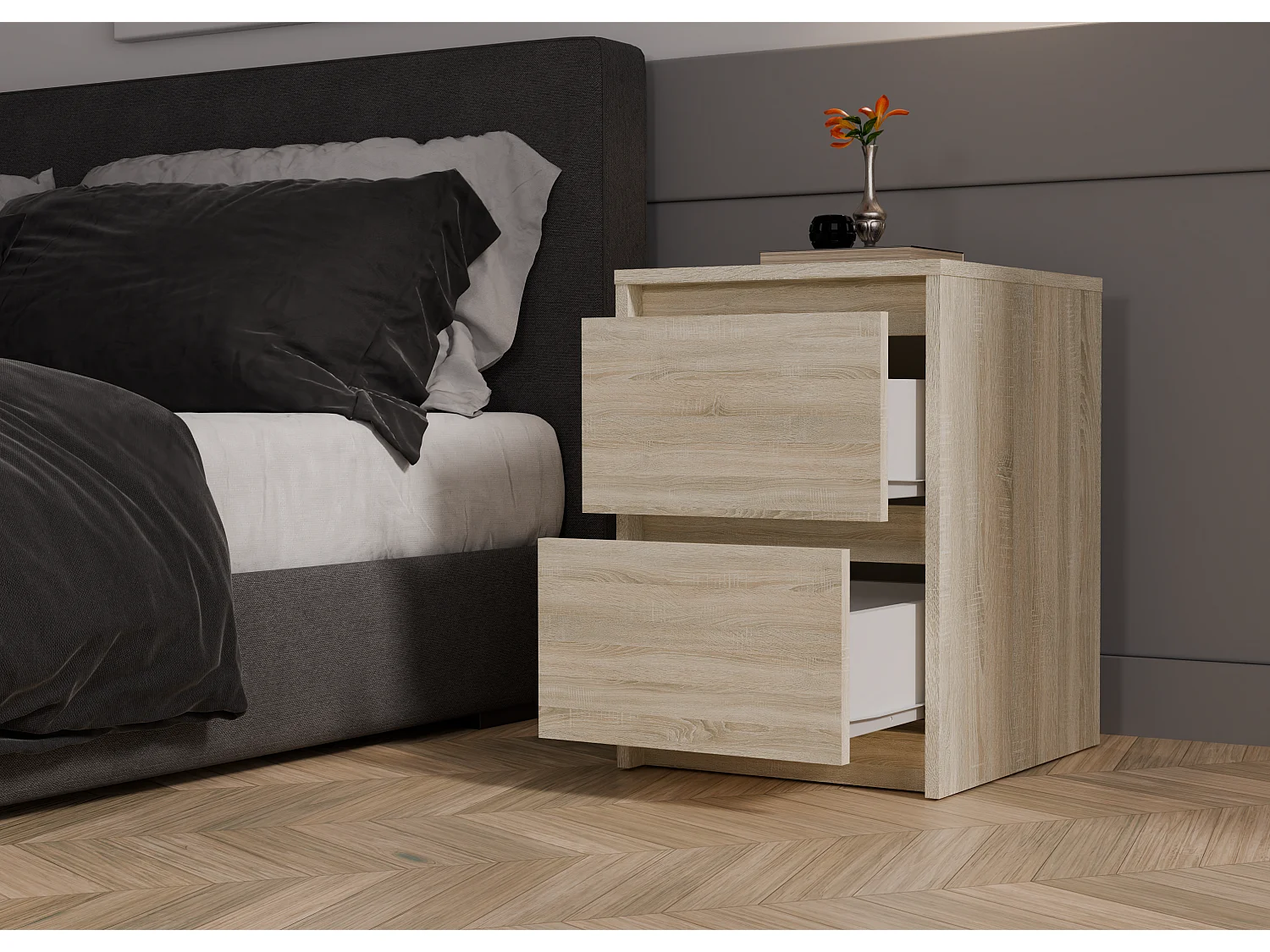 Szafka Nocna Karo K2 | Dąb Sonoma | 43x40x55 cm | Stolik Nocny