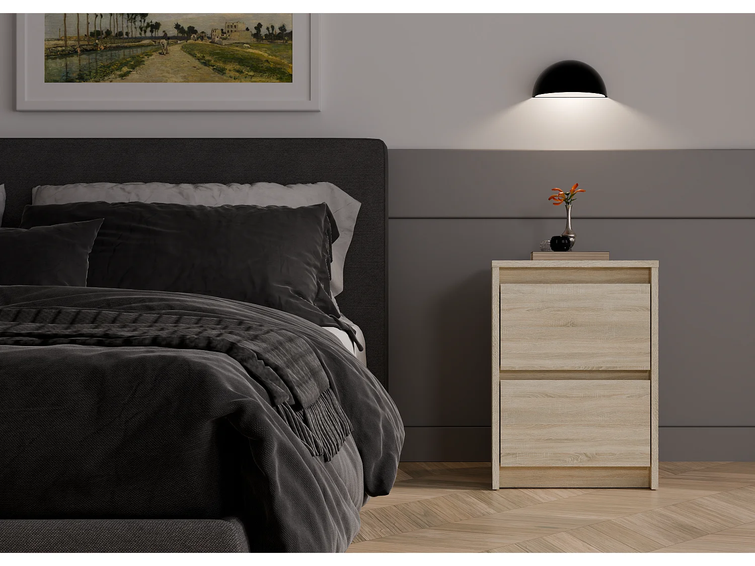 Szafka Nocna Karo K2 | Dąb Sonoma | 43x40x55 cm | Stolik Nocny